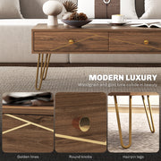 Modern Coffee Table with Gold Hairpin Legs and Drawers for Living Room 100cm by HOMCOM