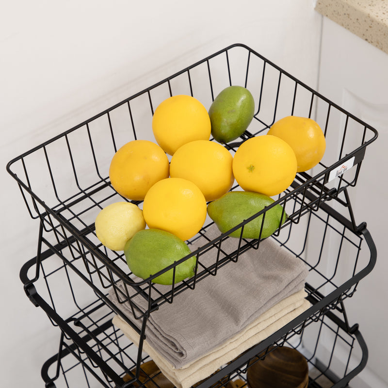 HOMCOM 5 Tier Storage Trolley, Stackable Fruit Vegetable Cart for Kitchen, Living Room, 40 x 2 x 97 cm, Black AOSOM