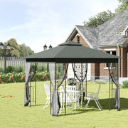Grey 3 x 3m Steel Frame Garden Gazebo with Drapes, Double Roof for Outdoor Shade