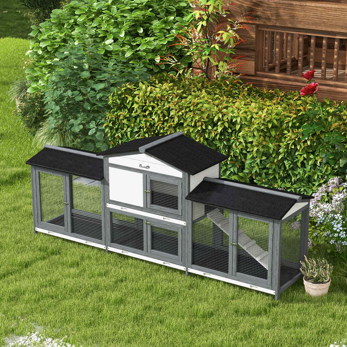 Large 2-Tier Rabbit Hutch with Double Side Runs Plastic Tray and Ramp Light Grey by PawHut