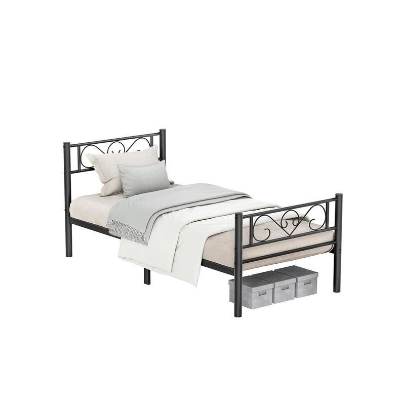 Black Single Metal Bed Frame with Headboard Sturdy Steel Slats for Small Rooms by Vasagle