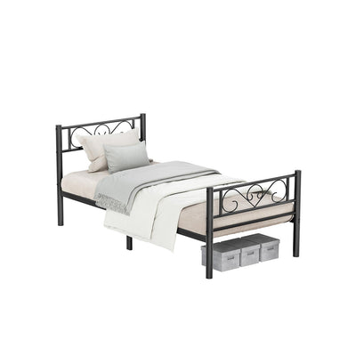 Black Single Metal Bed Frame with Headboard Sturdy Steel Slats for Small Rooms by Vasagle
