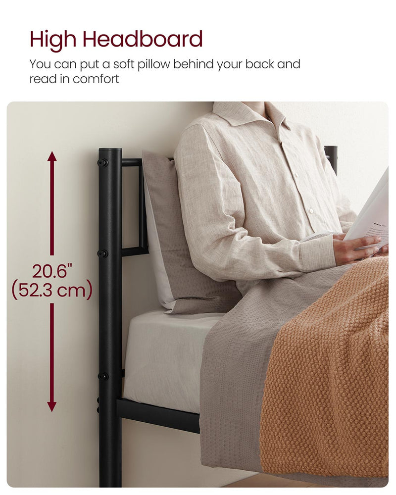 Black Single Metal Bed Frame with Headboard Sturdy Steel Slats for Small Rooms by Vasagle