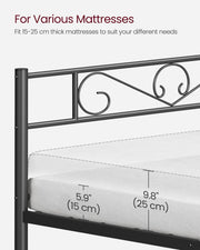 Black Single Metal Bed Frame with Headboard Sturdy Steel Slats for Small Rooms by Vasagle