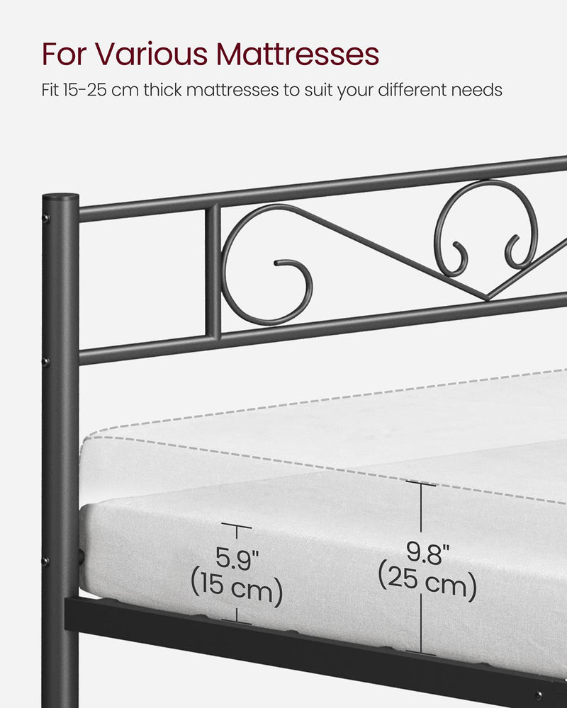 Black Single Metal Bed Frame with Headboard Sturdy Steel Slats for Small Rooms by Vasagle