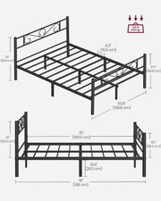 Metal Double Bed Frame with Strong Steel Support and Easy Assembly by Vasagle