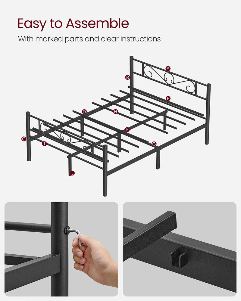 Metal Double Bed Frame with Strong Steel Support and Easy Assembly by Vasagle