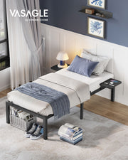 Ink Black Single Bed Frame for 90 x 190 cm Mattress with Sturdy Metal Slats by Vasagle