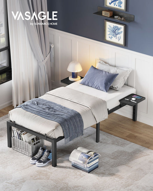 Ink Black Single Bed Frame for 90 x 190 cm Mattress with Sturdy Metal Slats by Vasagle