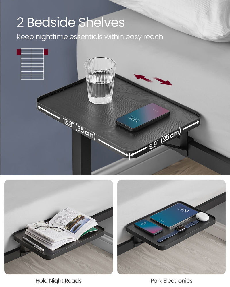 Ink Black Single Bed Frame for 90 x 190 cm Mattress with Sturdy Metal Slats by Vasagle