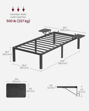 Ink Black Single Bed Frame for 90 x 190 cm Mattress with Sturdy Metal Slats by Vasagle