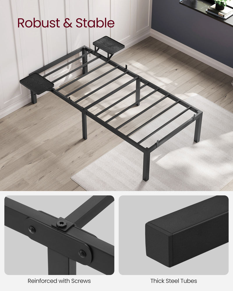 Ink Black Single Bed Frame for 90 x 190 cm Mattress with Sturdy Metal Slats by Vasagle