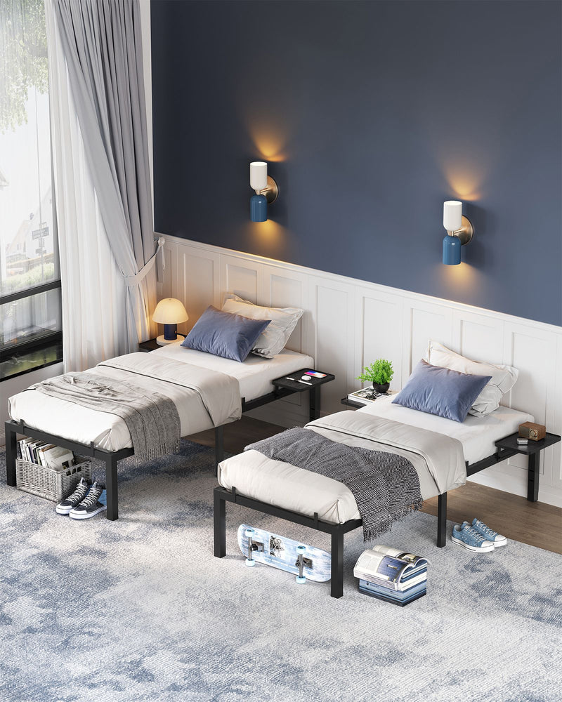 Ink Black Single Bed Frame for 90 x 190 cm Mattress with Sturdy Metal Slats by Vasagle