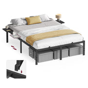 Double Metal Bed Frame with Side Shelves Easy Assembly Modern Space Saving Design by Vasagle