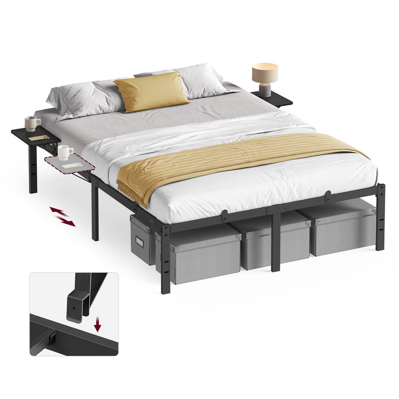 Double Metal Bed Frame with Side Shelves Easy Assembly Modern Space Saving Design by Vasagle