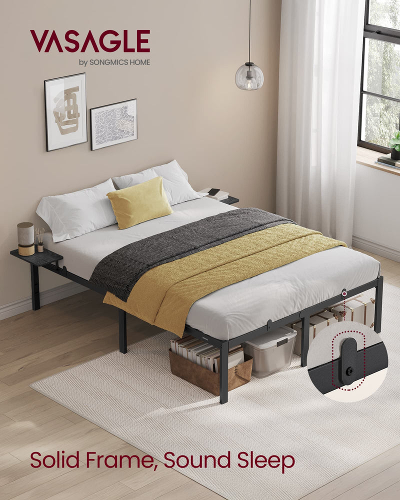 Double Metal Bed Frame with Side Shelves Easy Assembly Modern Space Saving Design by Vasagle