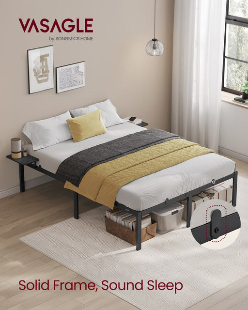 Double Metal Bed Frame with Side Shelves Easy Assembly Modern Space Saving Design by Vasagle