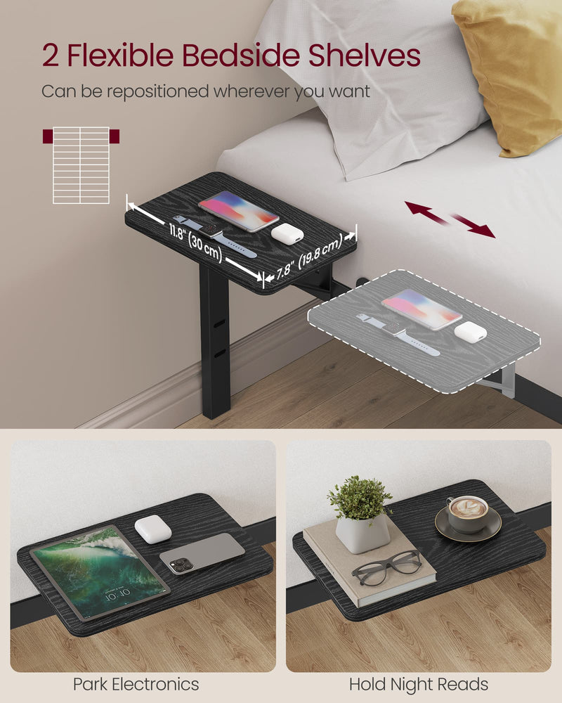 Double Metal Bed Frame with Side Shelves Easy Assembly Modern Space Saving Design by Vasagle