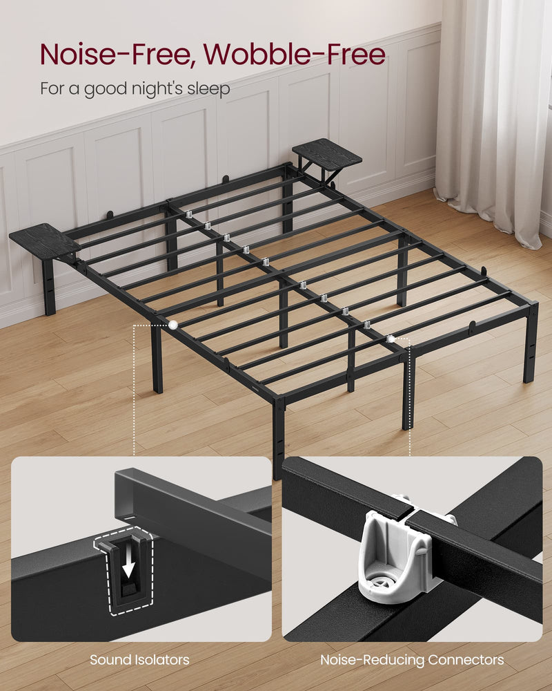 Double Metal Bed Frame with Side Shelves Easy Assembly Modern Space Saving Design by Vasagle