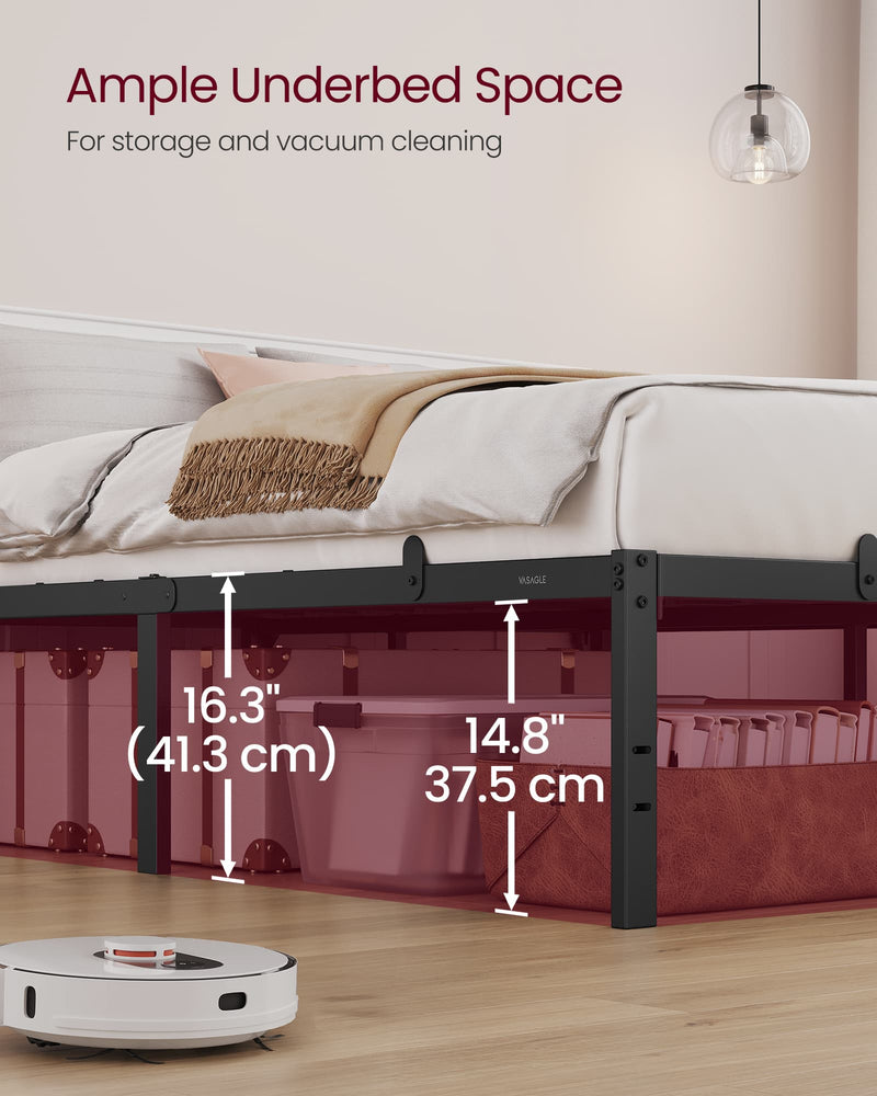 Double Metal Bed Frame with Side Shelves Easy Assembly Modern Space Saving Design by Vasagle