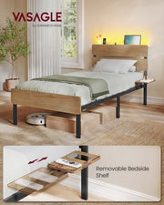 Vasagle single bed frame with storage boxes and a robot vacuum stored underneath