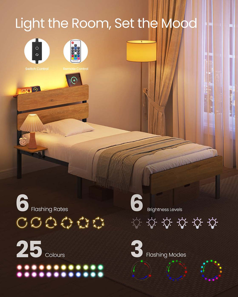 Vasagle bed frame with adjustable LED headboard lighting set to a warm colour