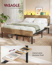 Metal Bed Frame with LED Lights USB Charging Ports and Storage Drawers by Vasagle