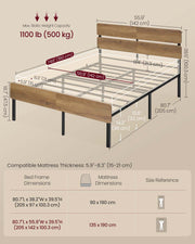 Metal Bed Frame with LED Lights USB Charging Ports and Storage Drawers by Vasagle
