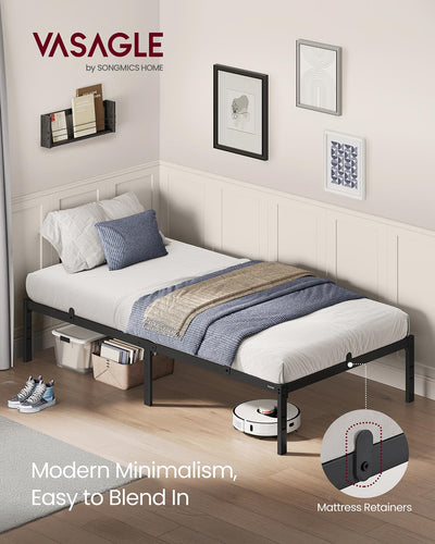 Single Metal Bed Frame 90 x 190 cm with Sturdy Base Easy Assembly in Black by Vasagle