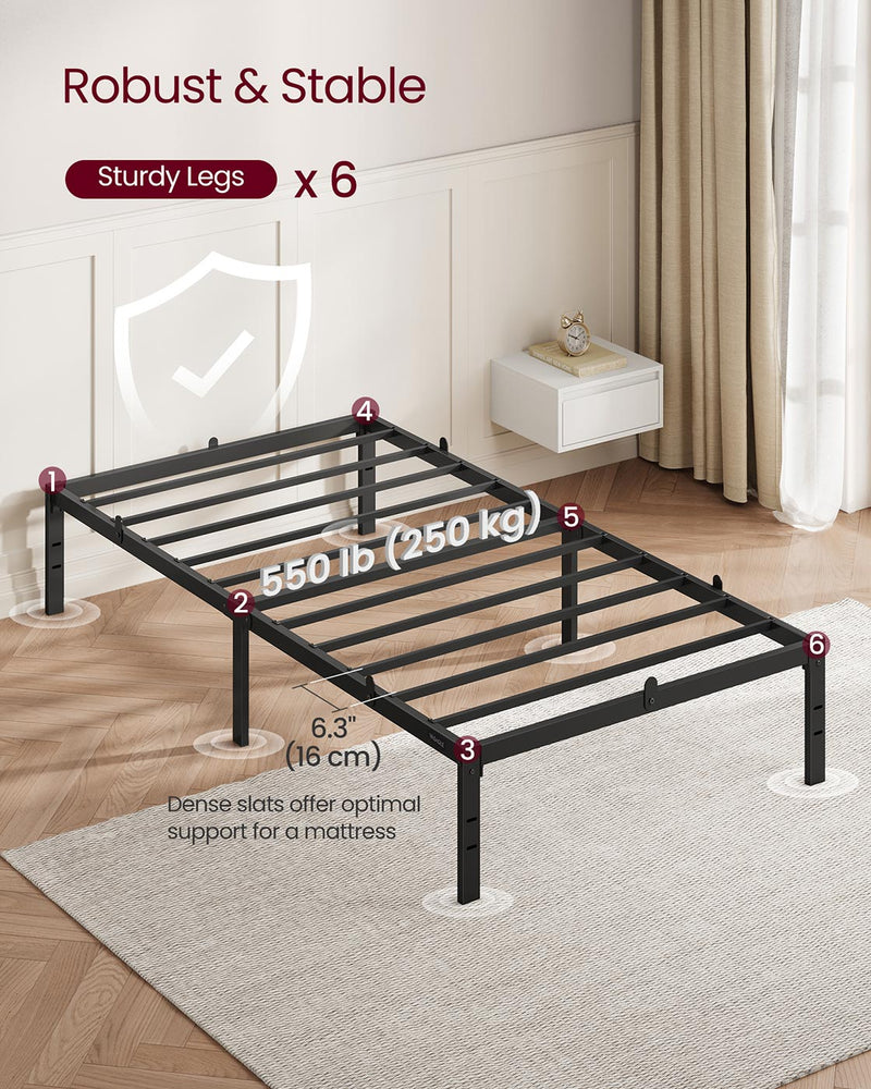 Single Metal Bed Frame 90 x 190 cm with Sturdy Base Easy Assembly in Black by Vasagle