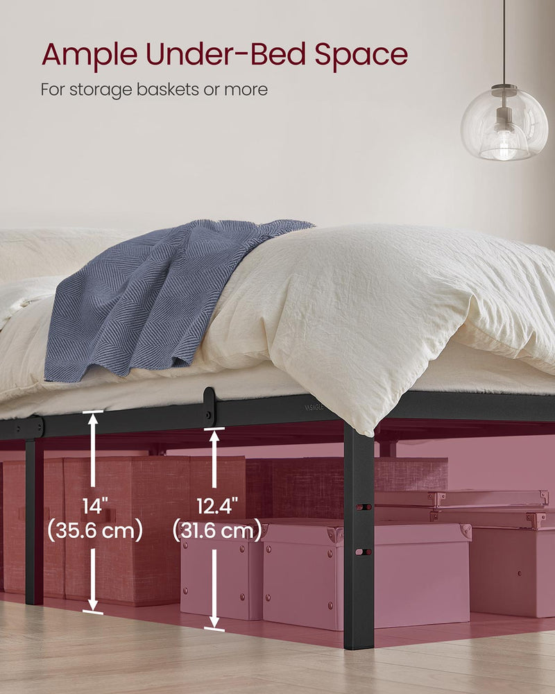 Single Metal Bed Frame 90 x 190 cm with Sturdy Base Easy Assembly in Black by Vasagle