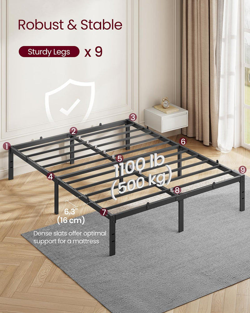 Double Metal Bed Frame 135 x 190 cm Sturdy Easy Assembly in Ink Black by Vasagle