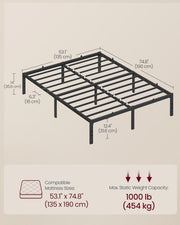 Double Metal Bed Frame 135 x 190 cm Sturdy Easy Assembly in Ink Black by Vasagle