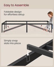 Double Metal Bed Frame 135 x 190 cm Sturdy Easy Assembly in Ink Black by Vasagle
