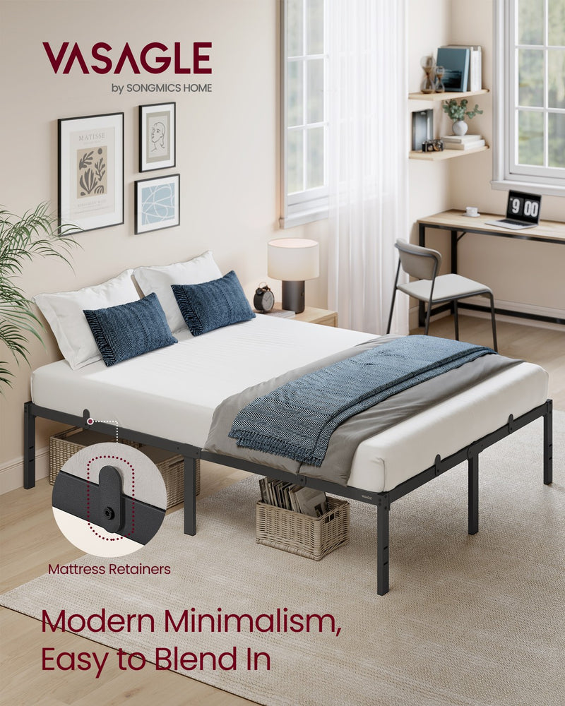 Frame For Double Bed Sturdy Black Steel - Easy Assembly VASAGLE