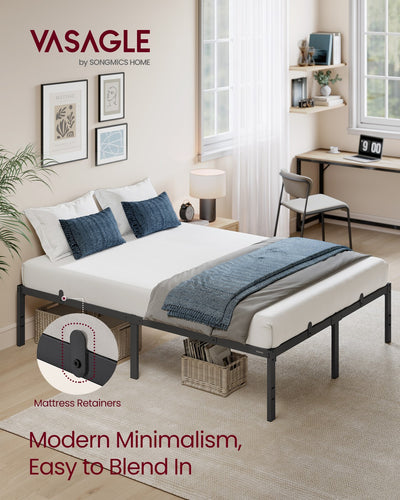 Frame For Double Bed Sturdy Black Steel - Easy Assembly VASAGLE
