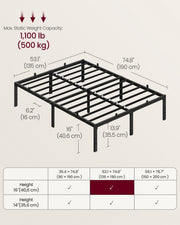 Frame For Double Bed Sturdy Black Steel - Easy Assembly VASAGLE