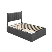 Small Double Ottoman Bed Frame with Lift Up Storage and Padded Headboard - Grey VASAGLE