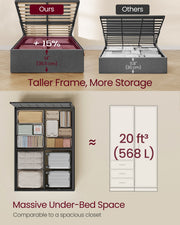 Small Double Ottoman Bed Frame with Lift Up Storage and Padded Headboard - Grey VASAGLE