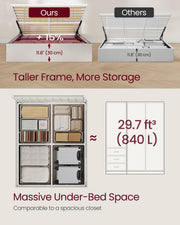 Double Ottoman Bed Frame with Lift-Up Storage and Upholstered Headboard 135x190cm Beige VASAGLE