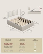 Double Ottoman Bed Frame with Lift-Up Storage and Upholstered Headboard 135x190cm Beige VASAGLE