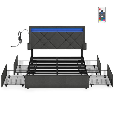 Bed Frame For Double Beds with LED Headboard USB Charging & Under Bed Drawers by Vasagle VASAGLE