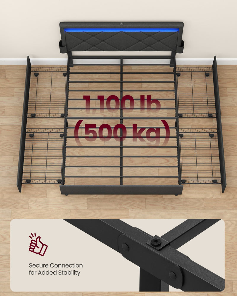 Bed Frame For Double Beds with LED Headboard USB Charging & Under Bed Drawers by Vasagle