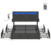 Bed Frame For King Size Beds with LED Headboard USB Charging & Under Bed Drawers by Vasagle VASAGLE