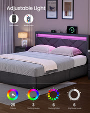 Bed Frame For King Size Beds with LED Headboard USB Charging & Under Bed Drawers by Vasagle VASAGLE