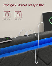 Bed Frame For King Size Beds with LED Headboard USB Charging & Under Bed Drawers by Vasagle VASAGLE
