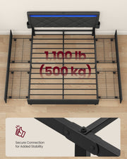 Bed Frame For King Size Beds with LED Headboard USB Charging & Under Bed Drawers by Vasagle VASAGLE