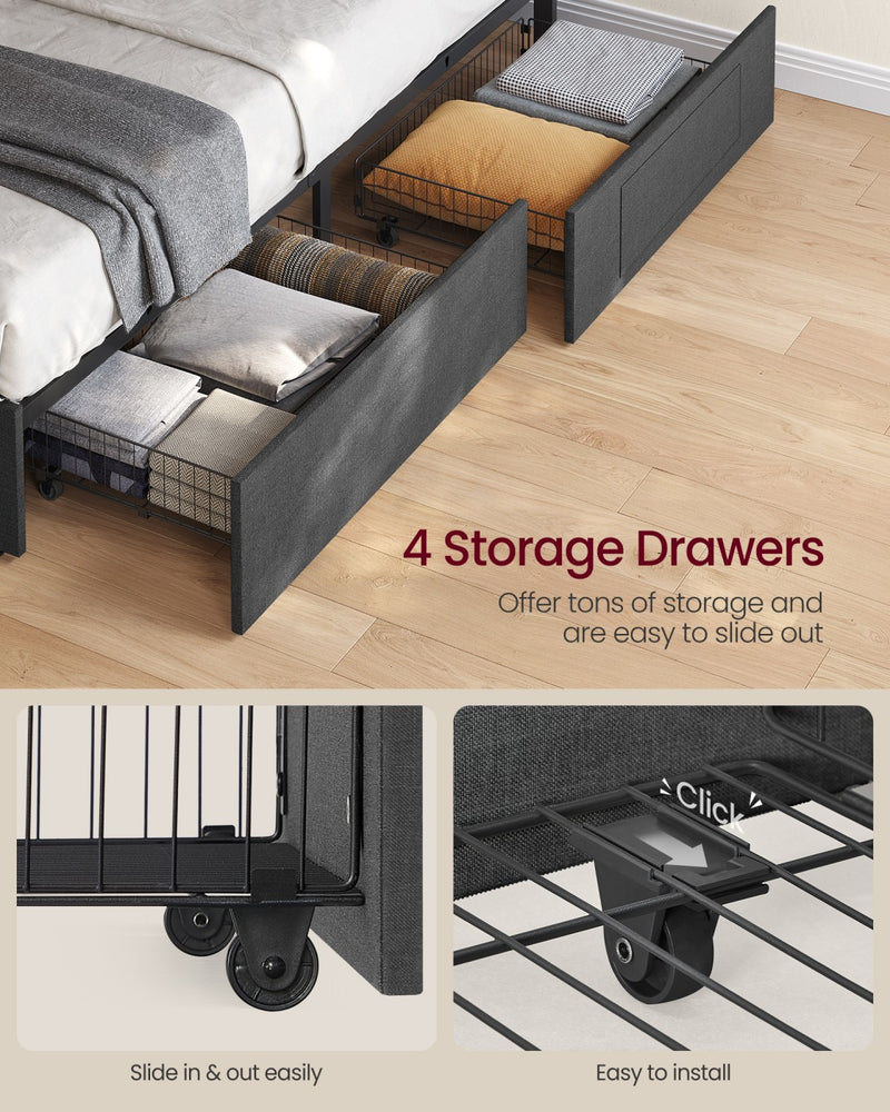 Bed Frame For King Size Beds with LED Headboard USB Charging & Under Bed Drawers by Vasagle VASAGLE