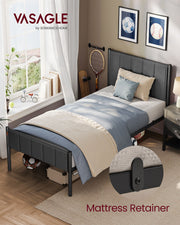 Single Metal Bed Frame with Upholstered Headboard and Simple Assembly by Vasagle