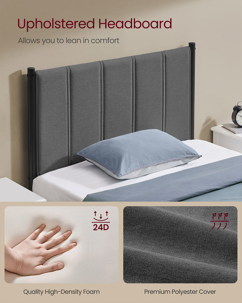 Single Metal Bed Frame with Upholstered Headboard and Simple Assembly by Vasagle